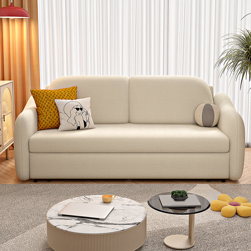 Beige Modern Slipcovered Sofa Bed Sloped Arm Sofa with Storage