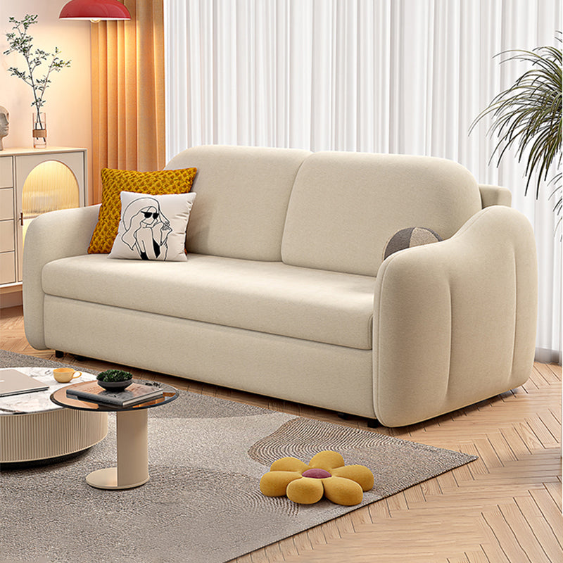 Beige Modern Slipcovered Sofa Bed Sloped Arm Sofa with Storage