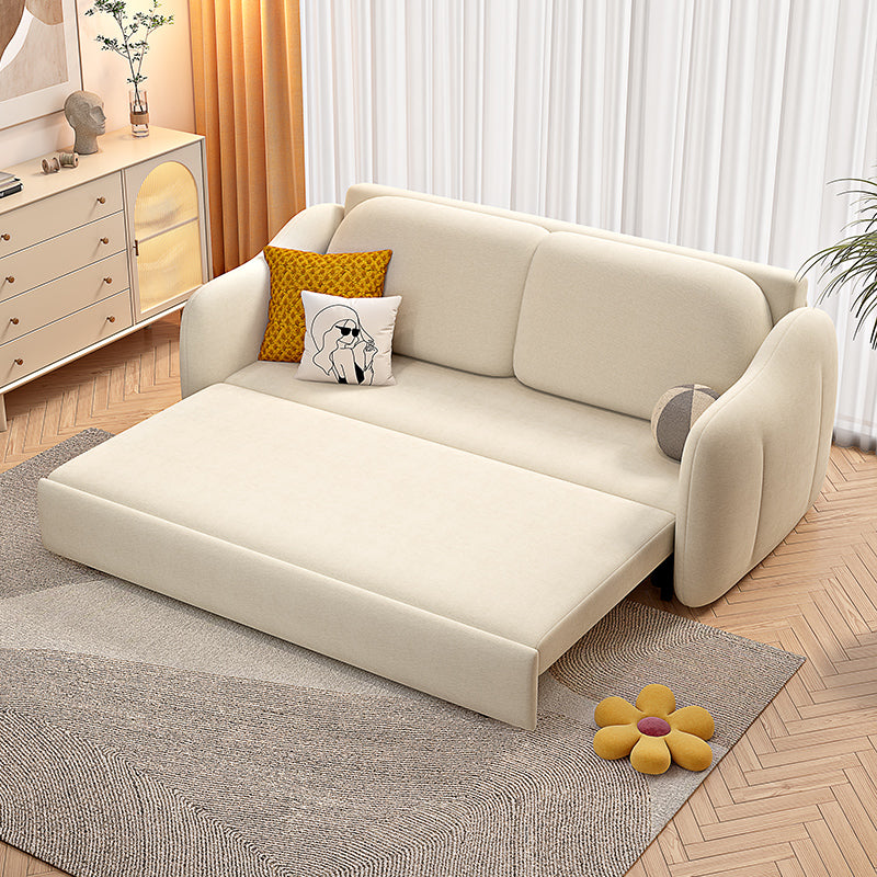 Beige Modern Slipcovered Sofa Bed Sloped Arm Sofa with Storage