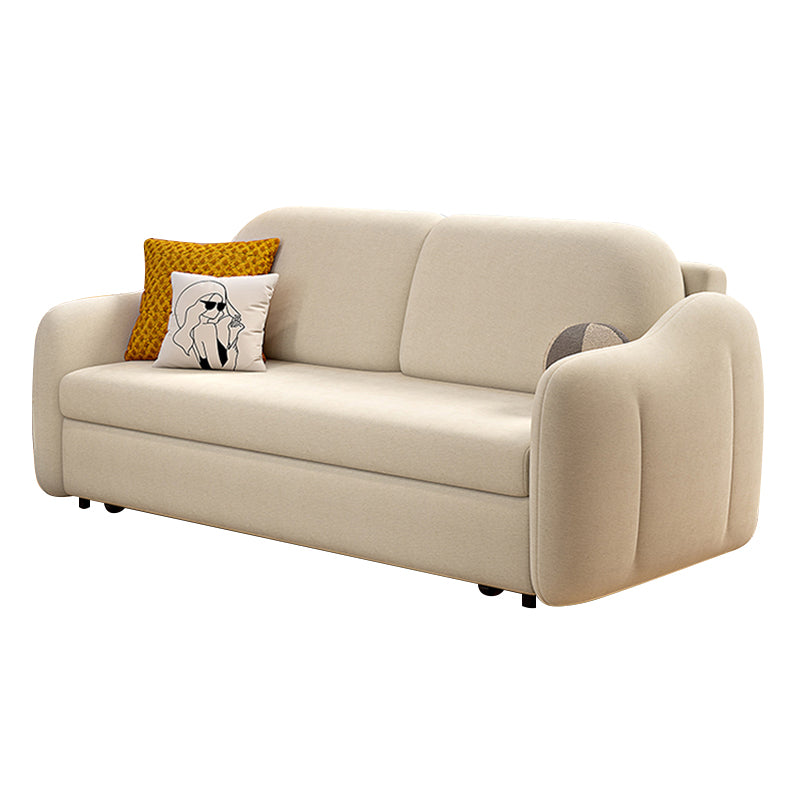 Beige Modern Slipcovered Sofa Bed Sloped Arm Sofa with Storage