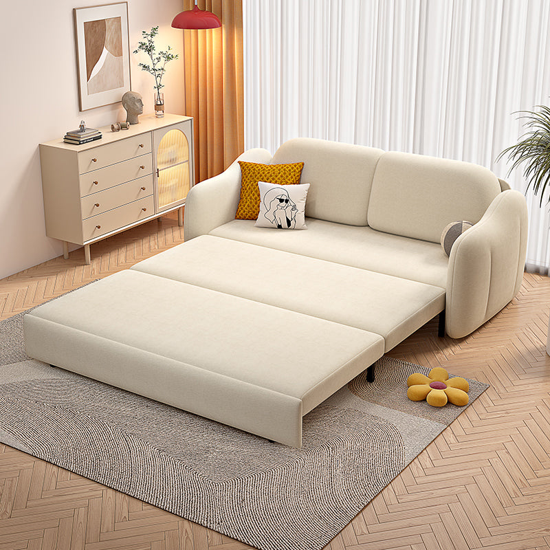 Beige Modern Slipcovered Sofa Bed Sloped Arm Sofa with Storage