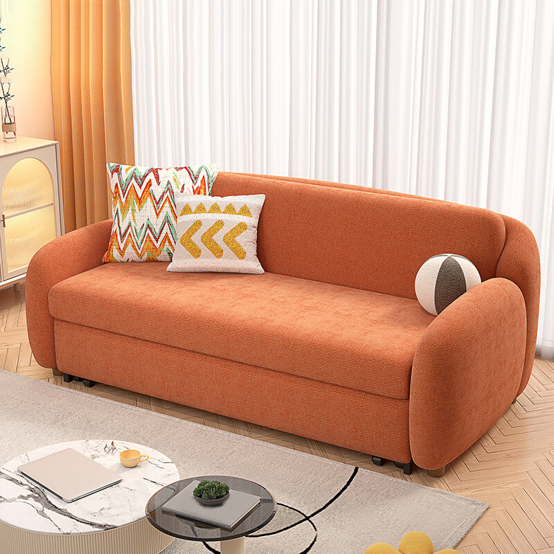 Round Arm Sofa Bed with 2 Pillows Slipcovered Sofa in Orange