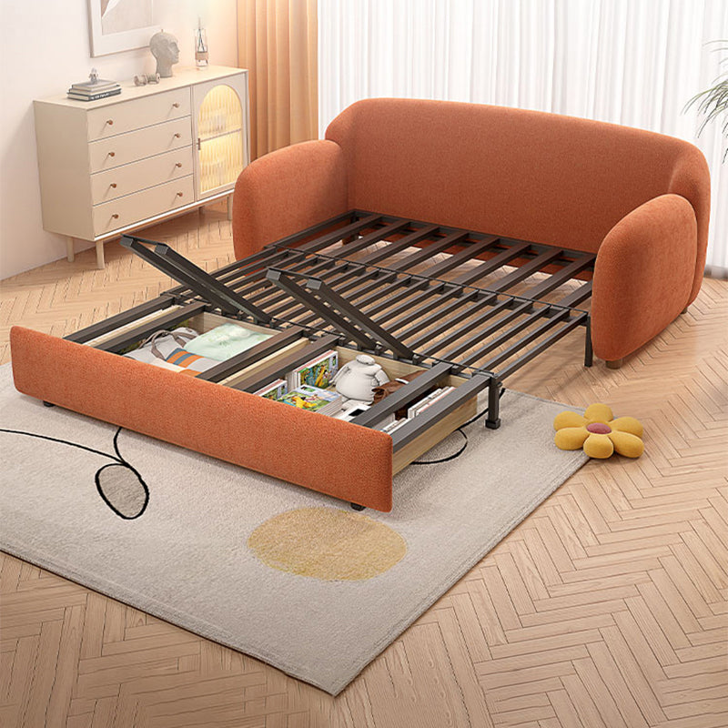 Round Arm Sofa Bed with 2 Pillows Slipcovered Sofa in Orange