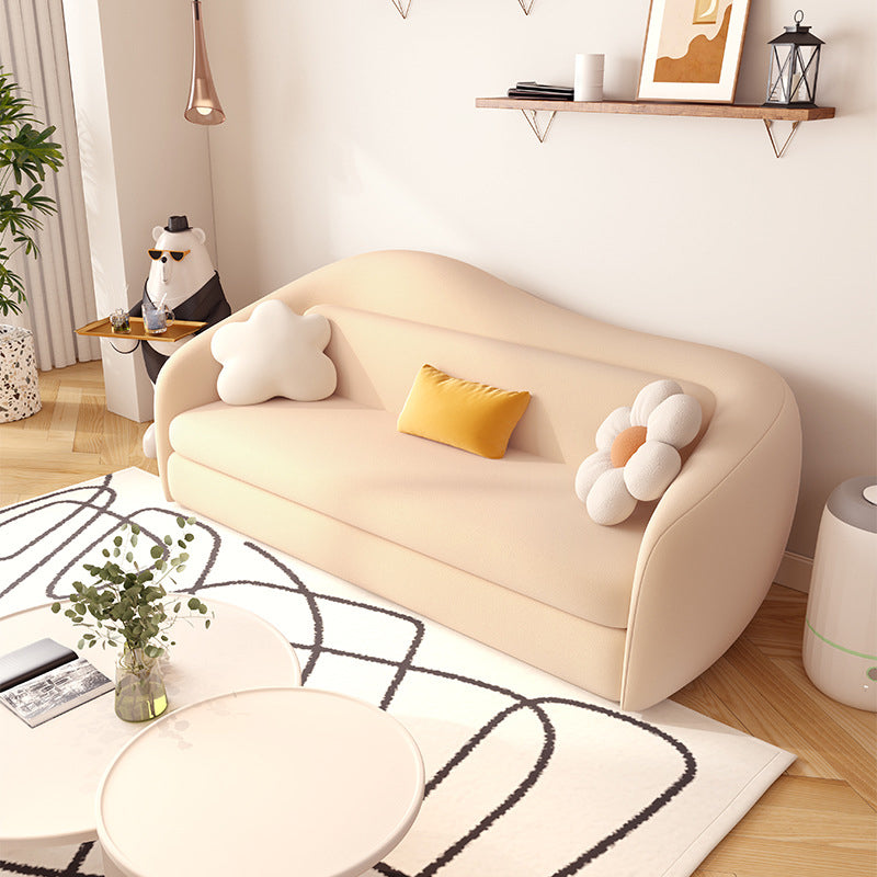Faux Leather Sofa 37.40" W Convertible Sofa Bed in White for Living Room