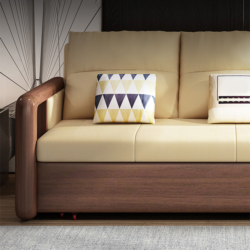 Modernism Brown Fabric Sofa Bed Solid Wood Sofa with Storage