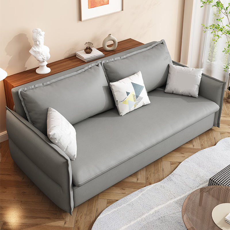 Grey Faux Leather Sofa Bed with Storage Sewn Pillow Back Sofa