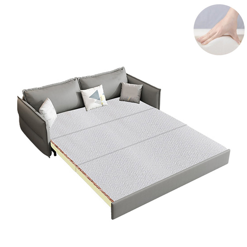 Grey Faux Leather Sofa Bed with Storage Sewn Pillow Back Sofa