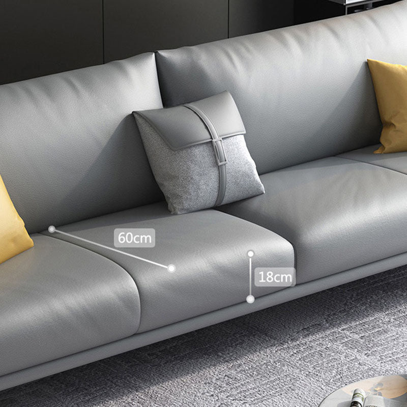 Contemporary Leather Sofa Round Arm Sofa with Bolster Pillows