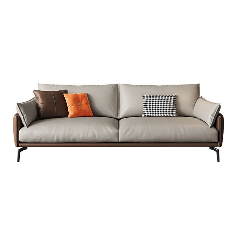 Pillow Top Arm Sofa Modern Leather Sofa in Brown with Metal Legs