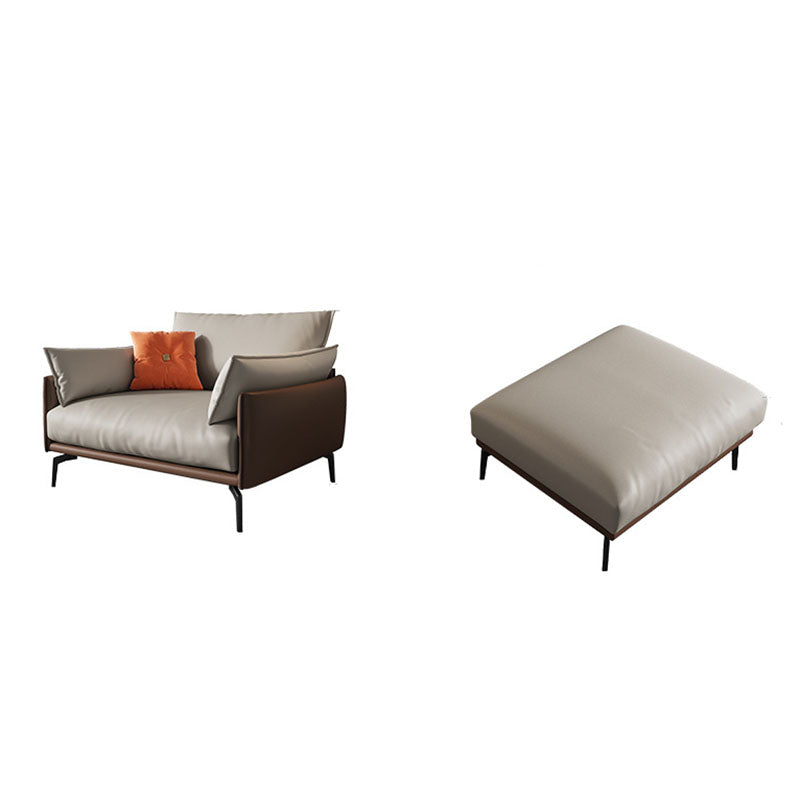 Pillow Top Arm Sofa Modern Leather Sofa in Brown with Metal Legs