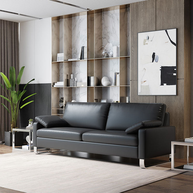 33.46" High Square Arm Sofa Modern Metal and Leather Sofa in Black