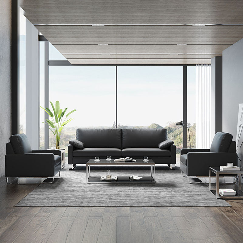 33.46" High Square Arm Sofa Modern Metal and Leather Sofa in Black