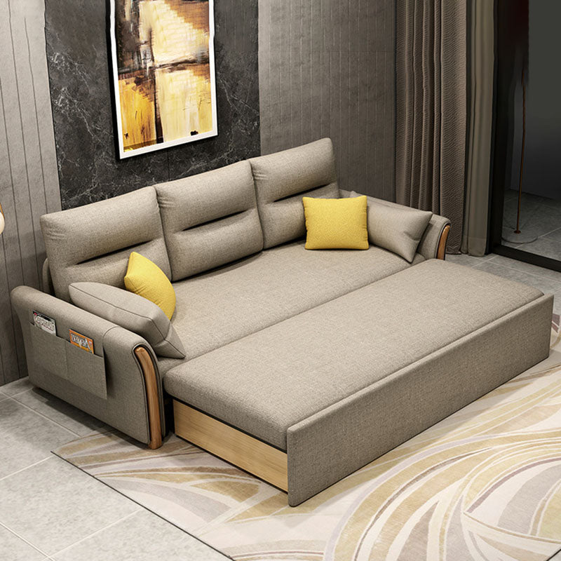 Convertible Contemporary Flared Arm Linen Sofa Bed with Storage in Brone
