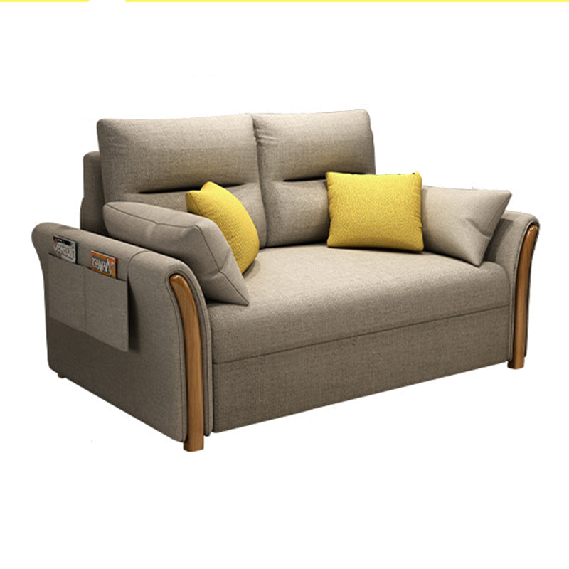 Convertible Contemporary Flared Arm Linen Sofa Bed with Storage in Brone