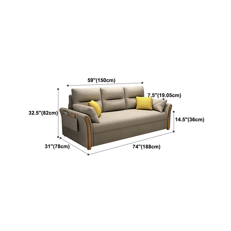 Convertible Contemporary Flared Arm Linen Sofa Bed with Storage in Brone