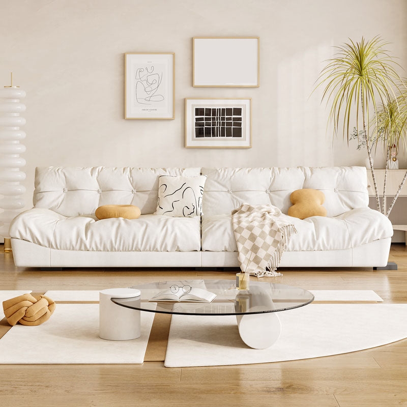 Modern Sewn Pillow Back Settee in Beige/Orange Stain Resistant Sofa