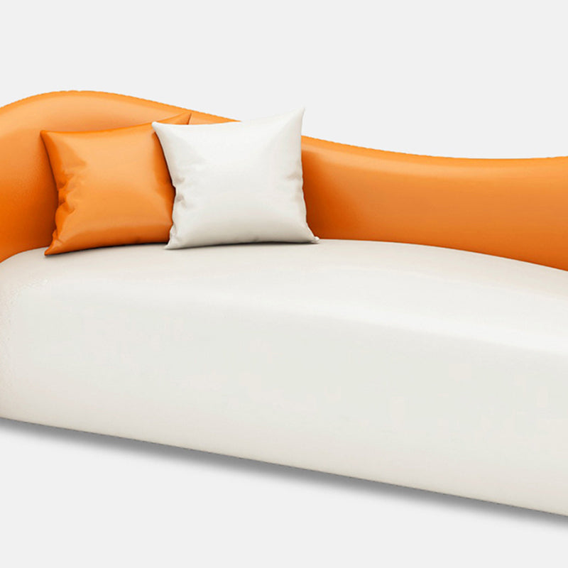 Faux Leather Curved Sofa Modern Sloped Arm Sofa for Living Room