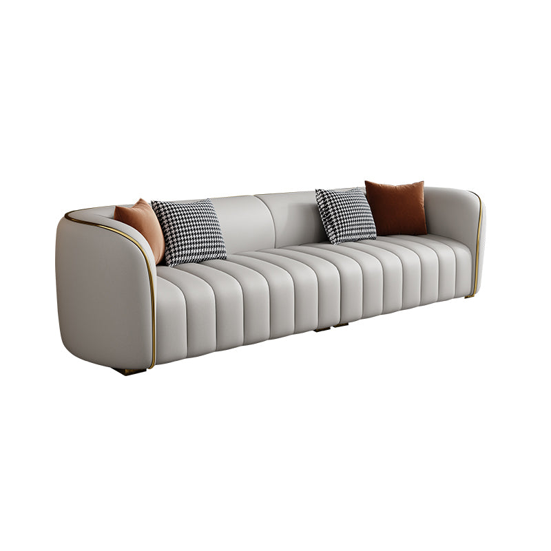 Modern Genuine Leather Sofa for Living Room Tuxedo Arm Sofa with Tight Back