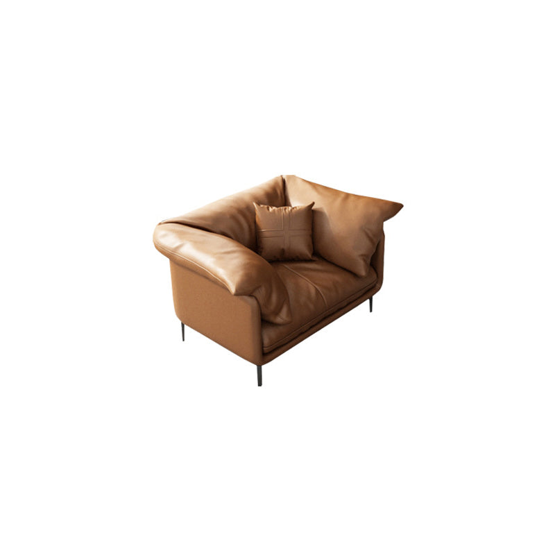 Pillow Top Arm Sofa Faux Leather Down Fill Cushions Sofa in Orange