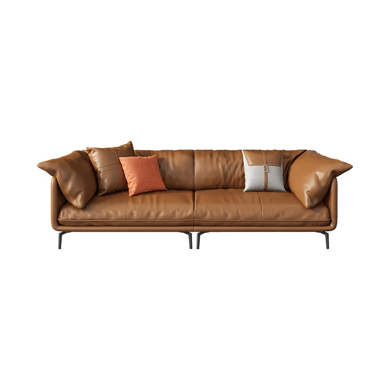 Pillow Top Arm Sofa Faux Leather Down Fill Cushions Sofa in Orange