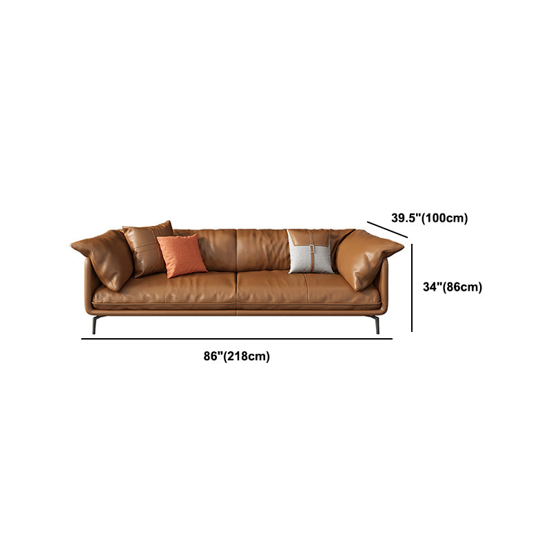 Pillow Top Arm Sofa Faux Leather Down Fill Cushions Sofa in Orange