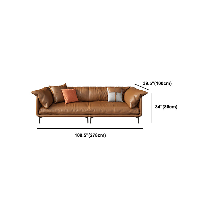 Pillow Top Arm Sofa Faux Leather Down Fill Cushions Sofa in Orange