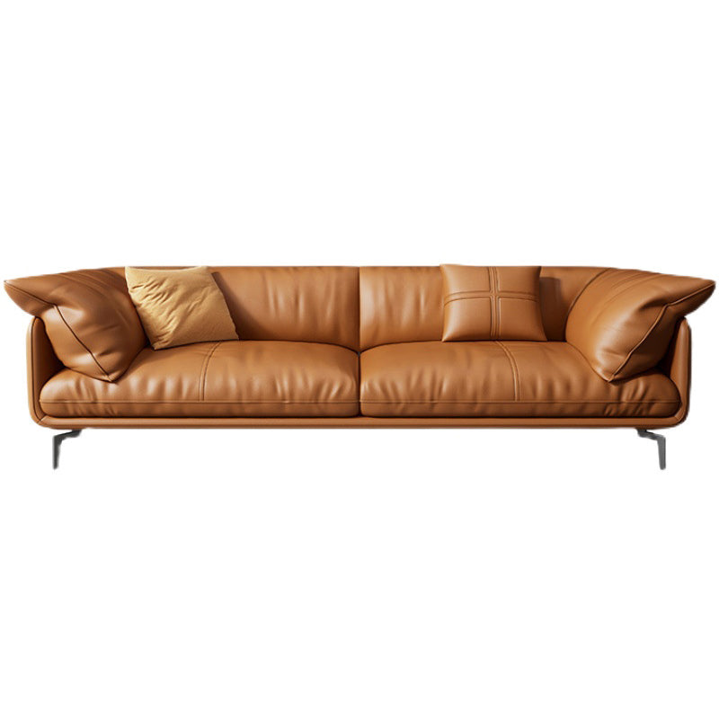 Pillow Top Arm Sofa Modern Faux Leather Cushions Sofa in Orange