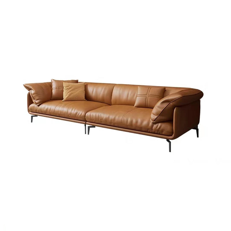 Pillow Top Arm Sofa Modern Faux Leather Cushions Sofa in Orange