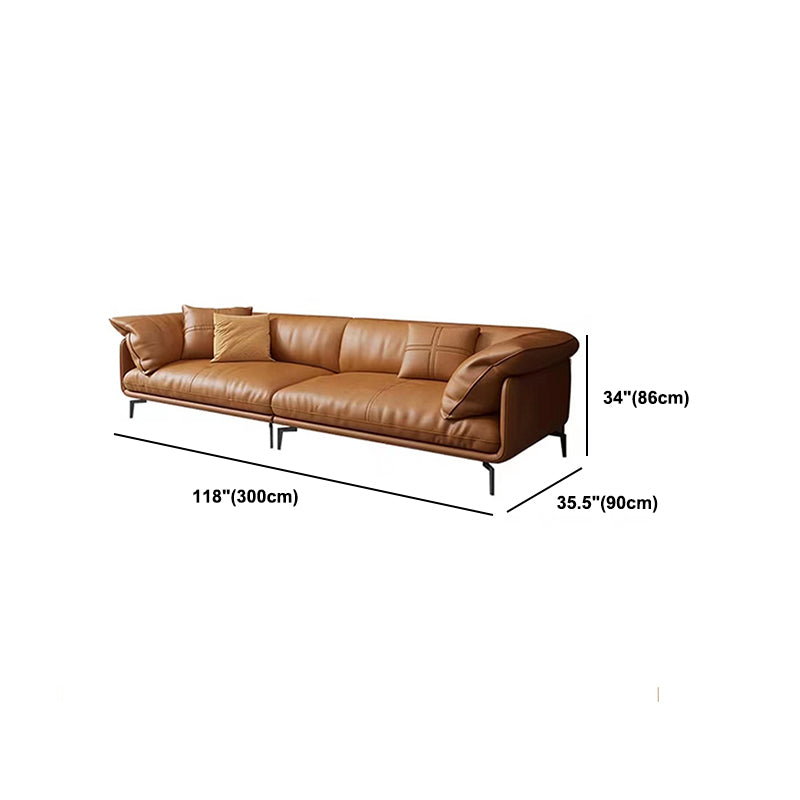 Pillow Top Arm Sofa Modern Faux Leather Cushions Sofa in Orange