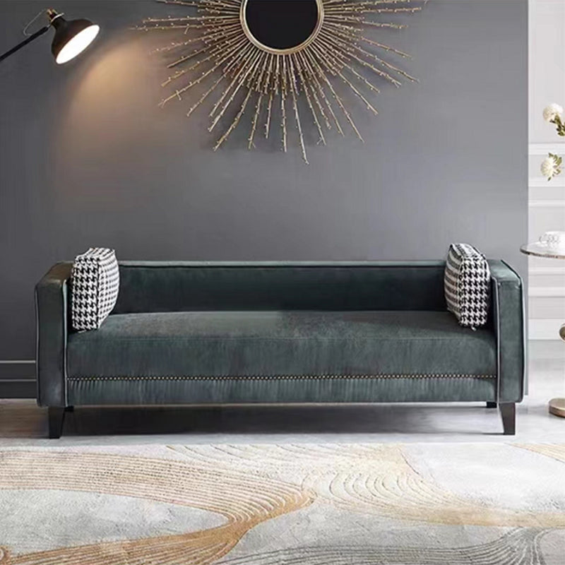 Contemporary Dark Green Sofa Tuxedo Arm Faux Leather Living Room Sofa