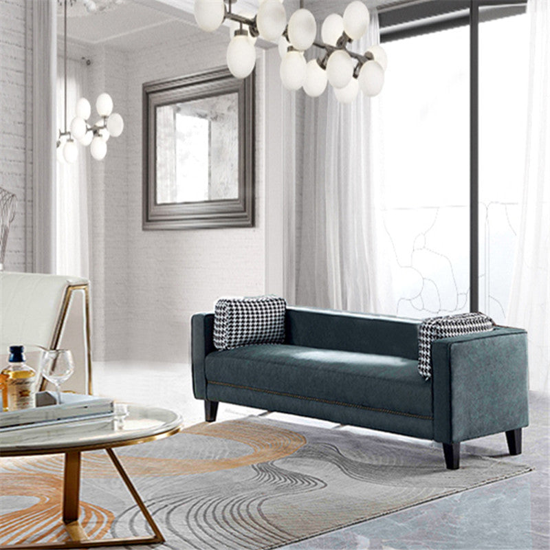 Contemporary Dark Green Sofa Tuxedo Arm Faux Leather Living Room Sofa