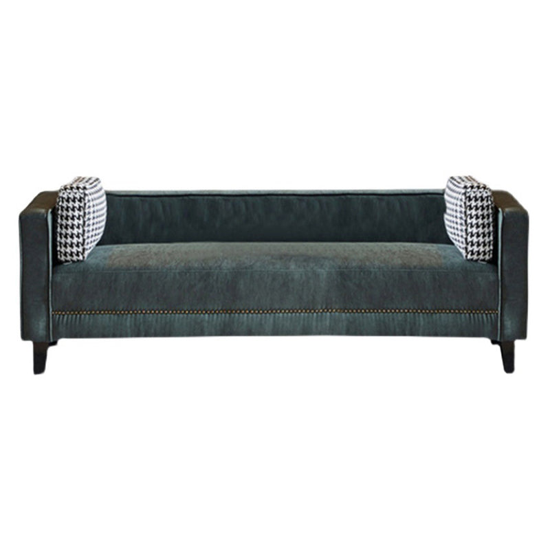 Contemporary Dark Green Sofa Tuxedo Arm Faux Leather Living Room Sofa