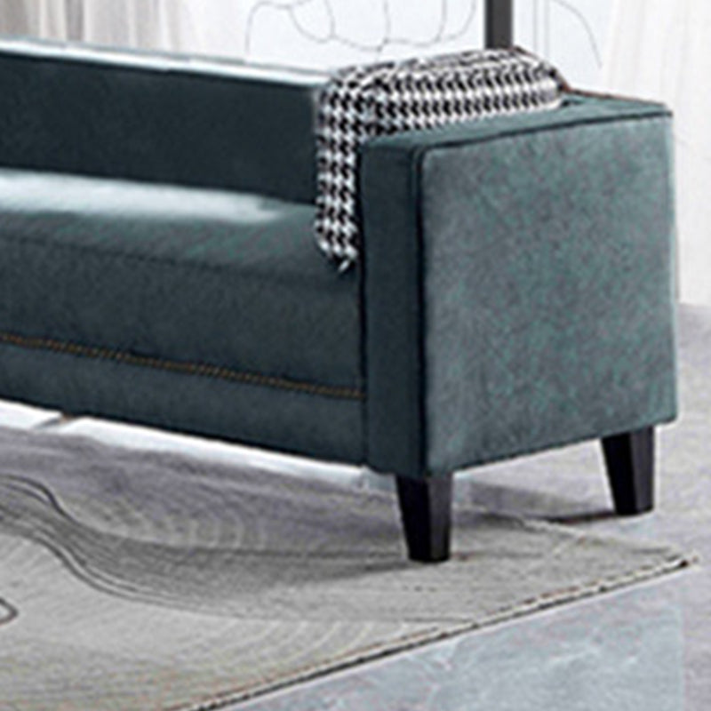 Contemporary Dark Green Sofa Tuxedo Arm Faux Leather Living Room Sofa