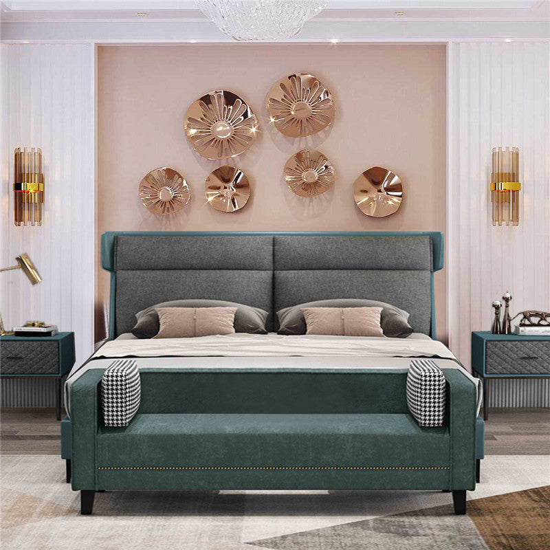 Contemporary Dark Green Sofa Tuxedo Arm Faux Leather Living Room Sofa