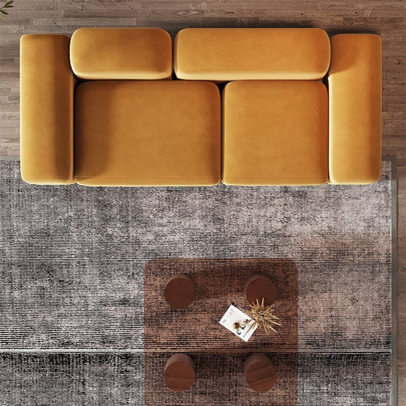 Square Arm Sofa Contemporary Simple Velvet Seating in Orange