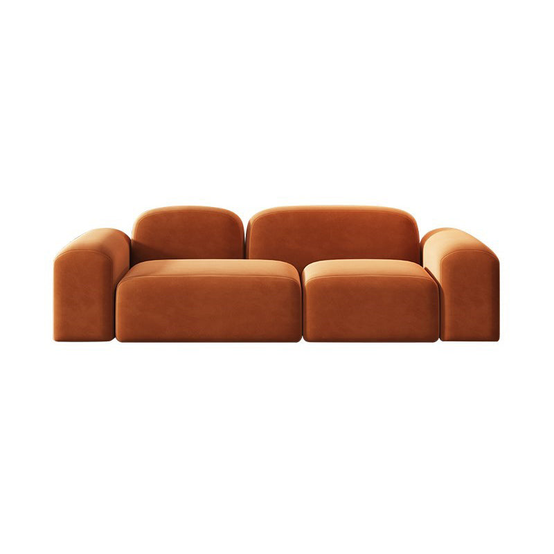 Square Arm Sofa Contemporary Simple Velvet Seating in Orange