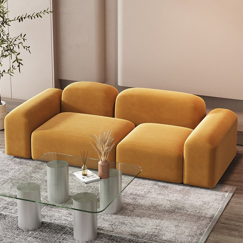 Square Arm Sofa Contemporary Simple Velvet Seating in Orange