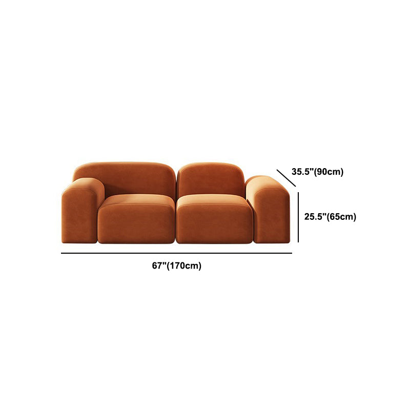 Square Arm Sofa Contemporary Simple Velvet Seating in Orange