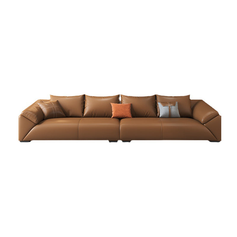 Orange Faux Leather Sofa Modern Pillow Top Arm Sofa with Pillows