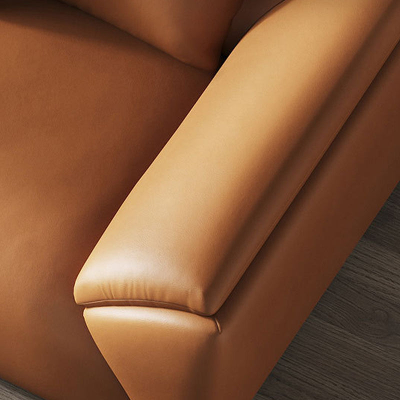 Orange Faux Leather Sofa Modern Pillow Top Arm Sofa with Pillows