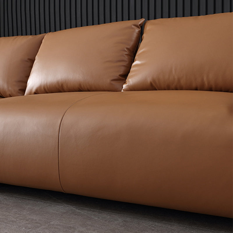 Orange Faux Leather Sofa Modern Pillow Top Arm Sofa with Pillows