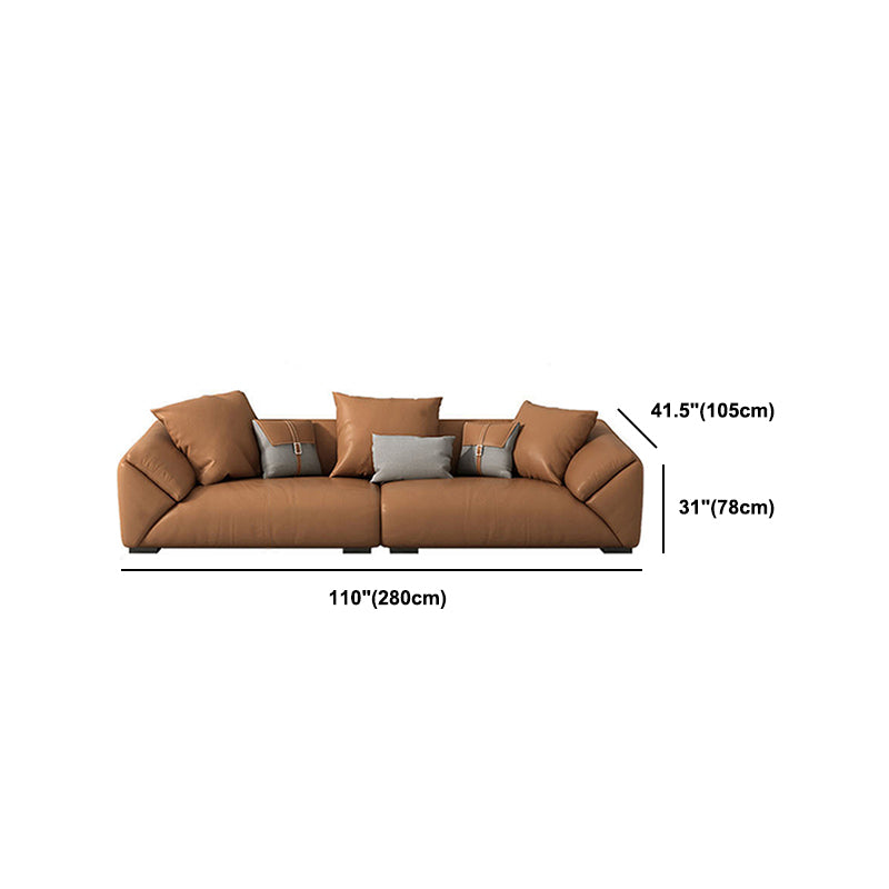 Orange Faux Leather Sofa Modern Pillow Top Arm Sofa with Pillows