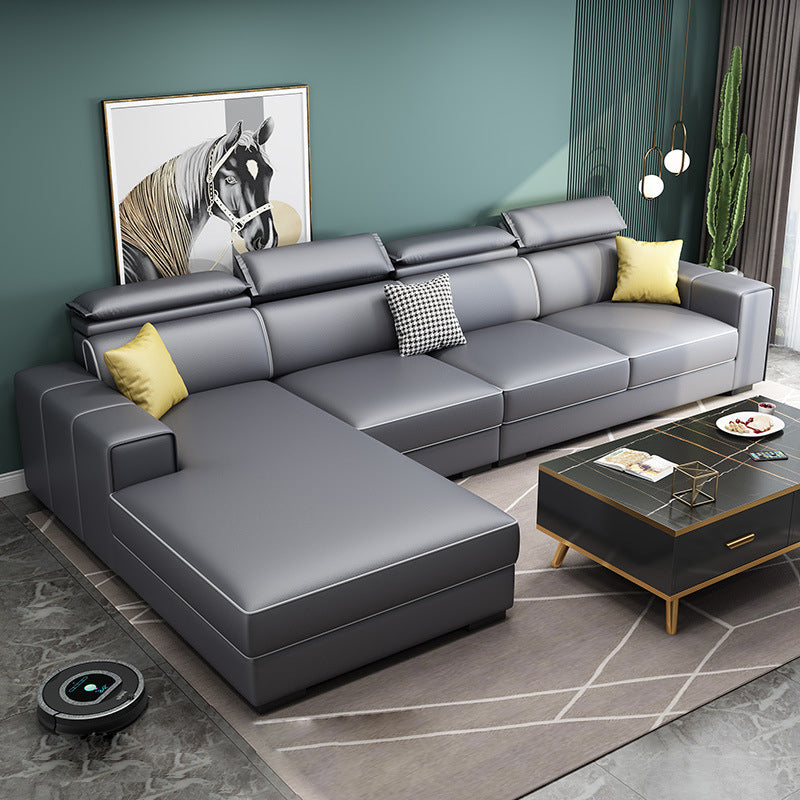 Adjustable Head Pillow Sectional with Square Arm,Faux Leather 4-Seater Sectional