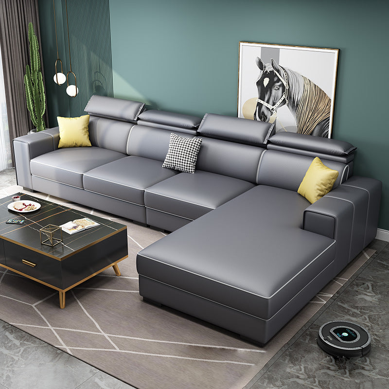 Adjustable Head Pillow Sectional with Square Arm,Faux Leather 4-Seater Sectional