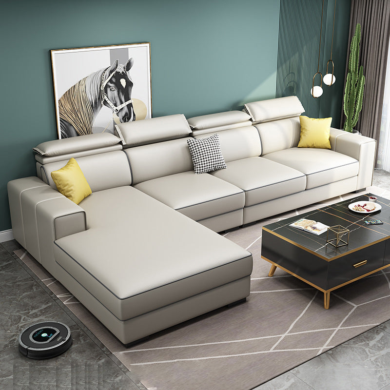 Adjustable Head Pillow Sectional with Square Arm,Faux Leather 4-Seater Sectional