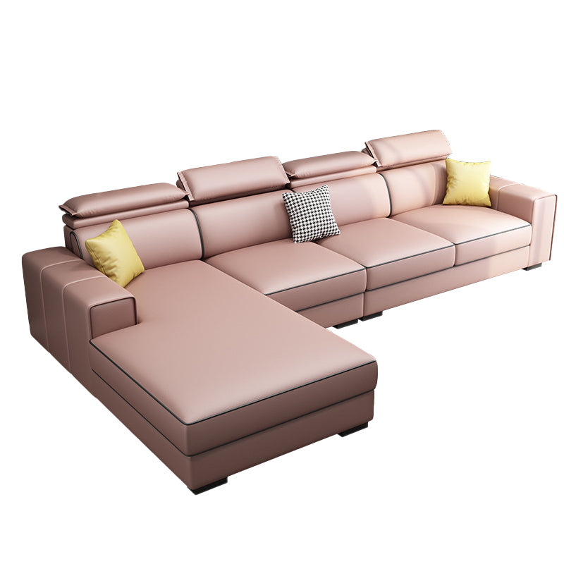 Adjustable Head Pillow Sectional with Square Arm,Faux Leather 4-Seater Sectional