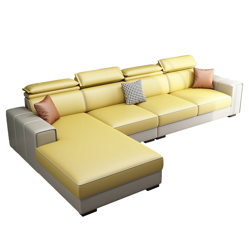 Adjustable Head Pillow Sectional with Square Arm,Faux Leather 4-Seater Sectional