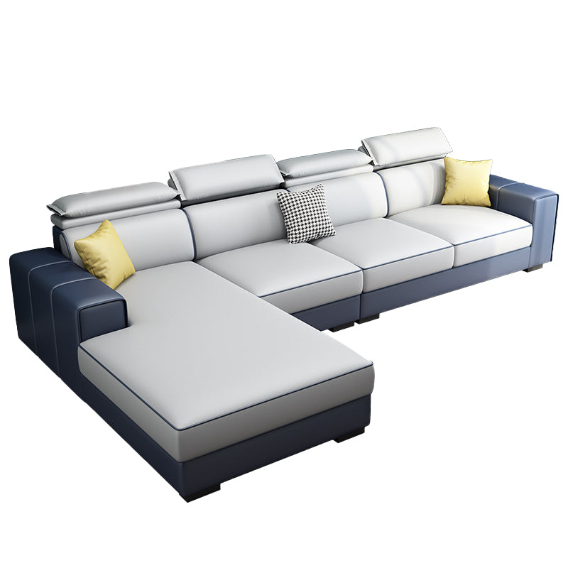 Adjustable Head Pillow Sectional with Square Arm,Faux Leather 4-Seater Sectional
