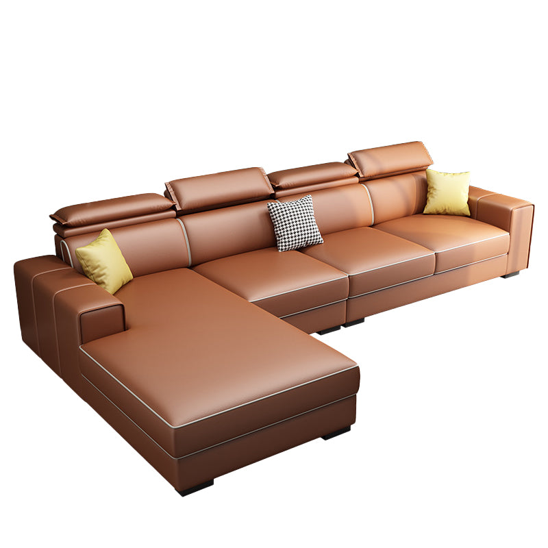 Adjustable Head Pillow Sectional with Square Arm,Faux Leather 4-Seater Sectional