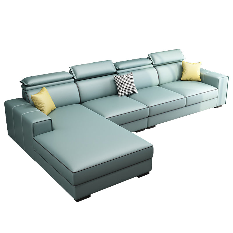 Adjustable Head Pillow Sectional with Square Arm,Faux Leather 4-Seater Sectional